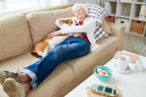 woman sleeping on couch