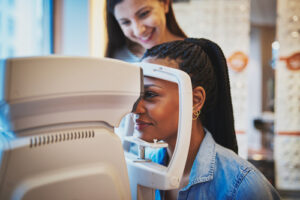 woman at routine eye exam